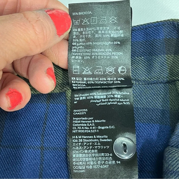 H&M Blue Green Pleated Mini Skater Skirt - Picture 4 of 9